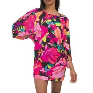 Trina Turk Solar Floral Tunic Swim Cover Up Dress Pink Size Large NWT